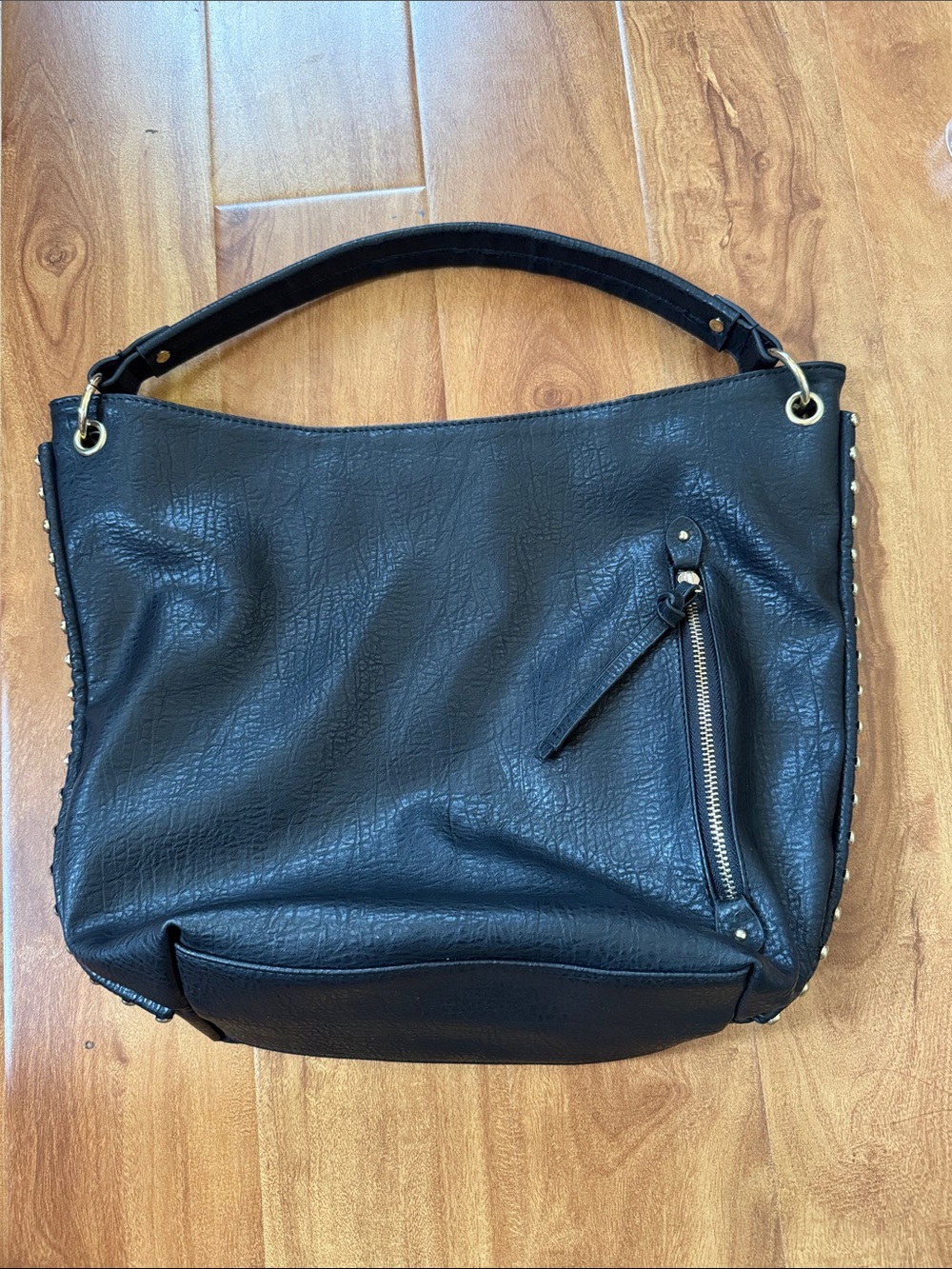 Classic Black Shoulder Hobo Bag with Stud Accent